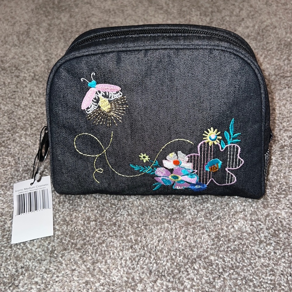 Embroidered Black Floral Cosmetic Makeup Bag